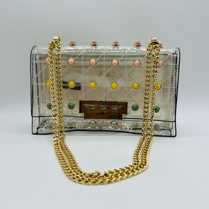 ZAC Zac Posen Clear Earthette Crossbody with Multicolor Studs and Gold Chain